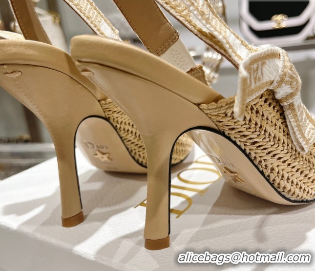 Buy Luxury Dior J'Adior Slingback Pumps 9.5cm in Beige Braided Straw 604068