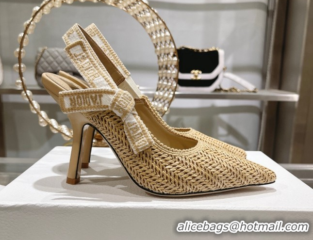 Buy Luxury Dior J'Adior Slingback Pumps 9.5cm in Beige Braided Straw 604068