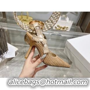 Best Product Dior J'Adior Slingback Pumps 9.5cm in Braided Straw Khaki 604069