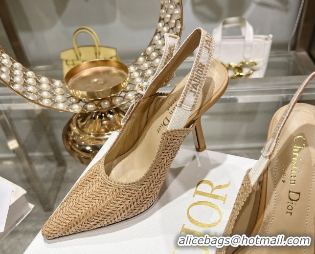 Best Product Dior J'Adior Slingback Pumps 9.5cm in Braided Straw Khaki 604069