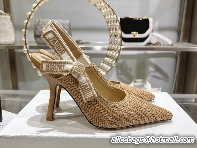 Best Product Dior J'Adior Slingback Pumps 9.5cm in Braided Straw Khaki 604069