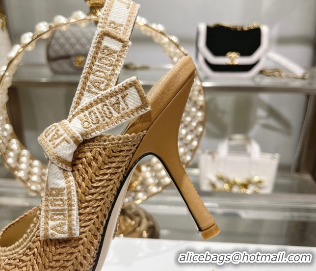 Best Product Dior J'Adior Slingback Pumps 9.5cm in Braided Straw Khaki 604069