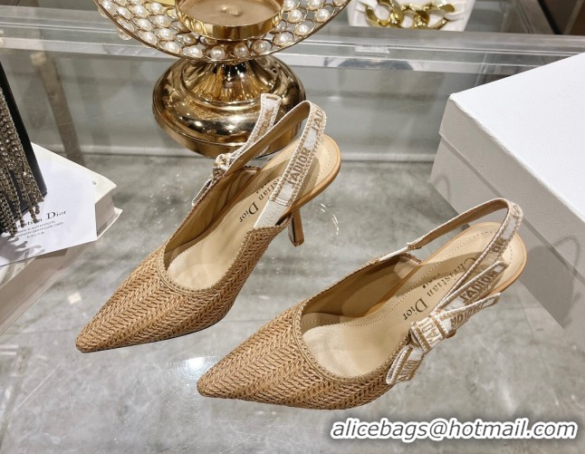 Best Product Dior J'Adior Slingback Pumps 9.5cm in Braided Straw Khaki 604069