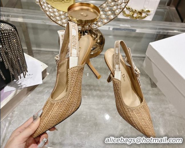 Best Product Dior J'Adior Slingback Pumps 9.5cm in Braided Straw Khaki 604069