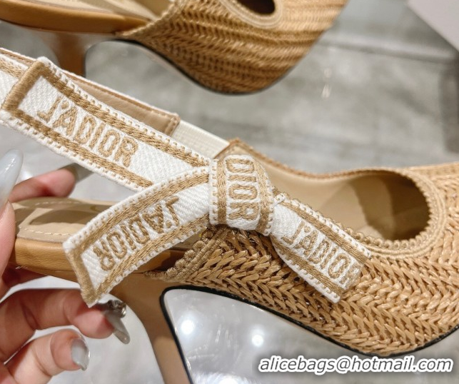 Best Product Dior J'Adior Slingback Pumps 9.5cm in Braided Straw Khaki 604069