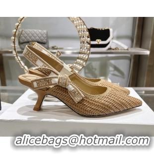 Best Price Dior J'Adior Slingback Pumps 6.5cm in Braided Straw Khaki 604070