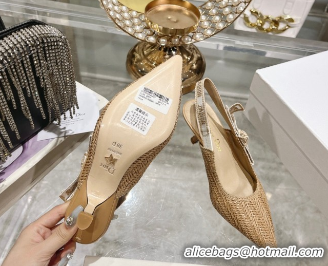 Best Price Dior J'Adior Slingback Pumps 6.5cm in Braided Straw Khaki 604070