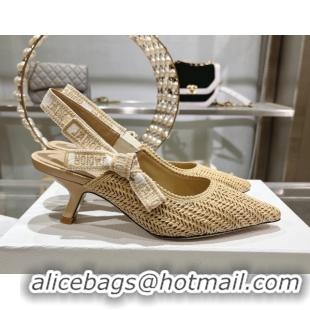 Lowest Price Dior J'Adior Slingback Pumps 6.5cm in Braided Straw Beige 604071