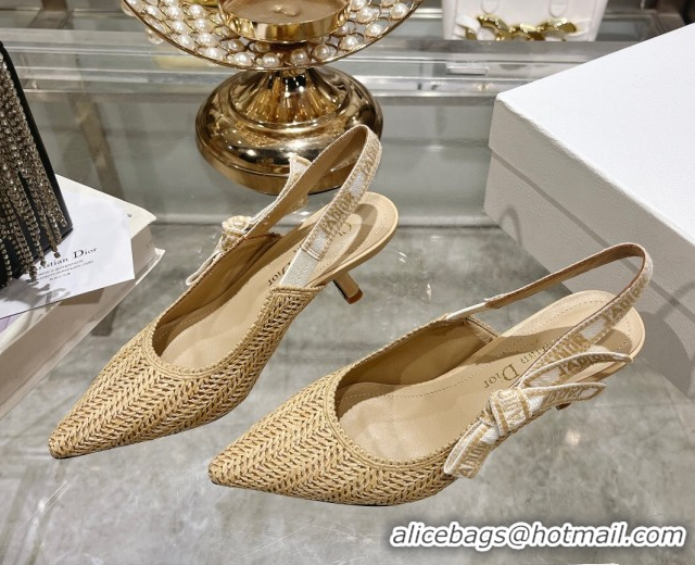 Lowest Price Dior J'Adior Slingback Pumps 6.5cm in Braided Straw Beige 604071