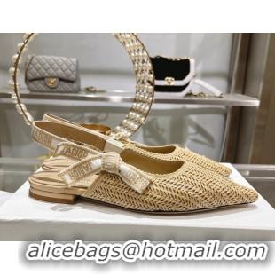 Low Cost Dior J'Adior Slingback Ballet Flat in Braided Straw Beige 604072