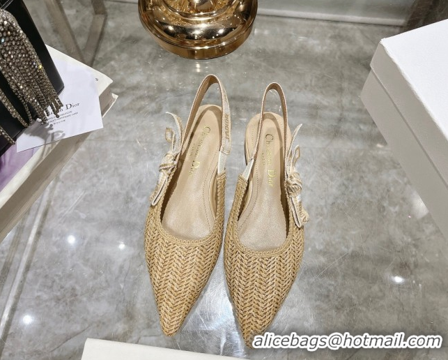 Low Cost Dior J'Adior Slingback Ballet Flat in Braided Straw Beige 604072