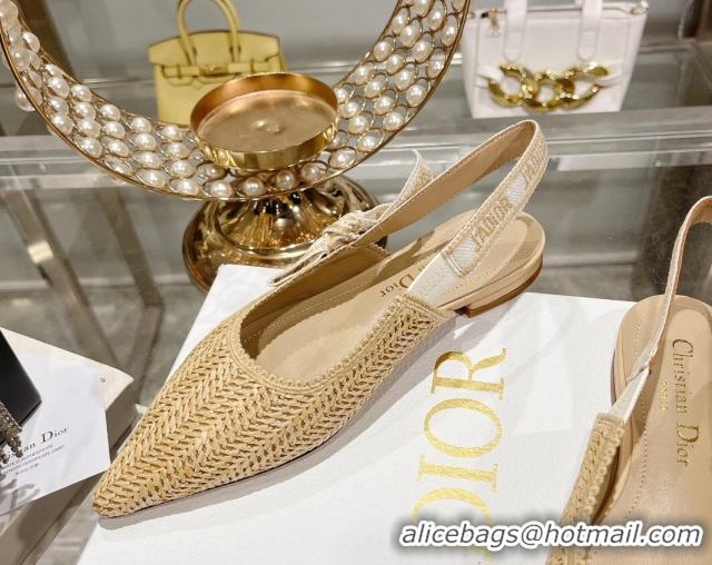 Low Cost Dior J'Adior Slingback Ballet Flat in Braided Straw Beige 604072