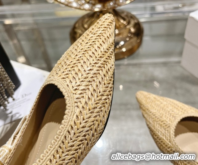 Low Cost Dior J'Adior Slingback Ballet Flat in Braided Straw Beige 604072