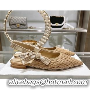 Shop Duplicate Dior J'Adior Slingback Ballet Flat in Braided Straw Khaki 604073