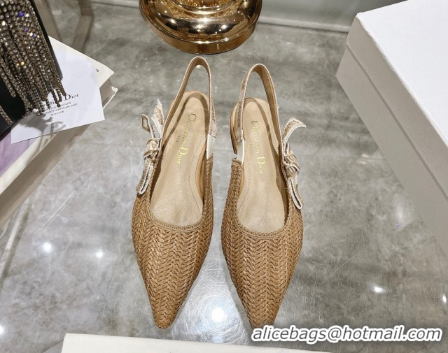 Shop Duplicate Dior J'Adior Slingback Ballet Flat in Braided Straw Khaki 604073