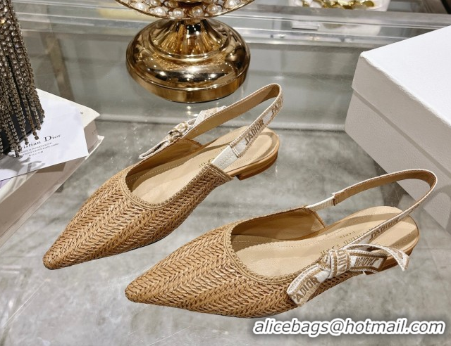 Shop Duplicate Dior J'Adior Slingback Ballet Flat in Braided Straw Khaki 604073