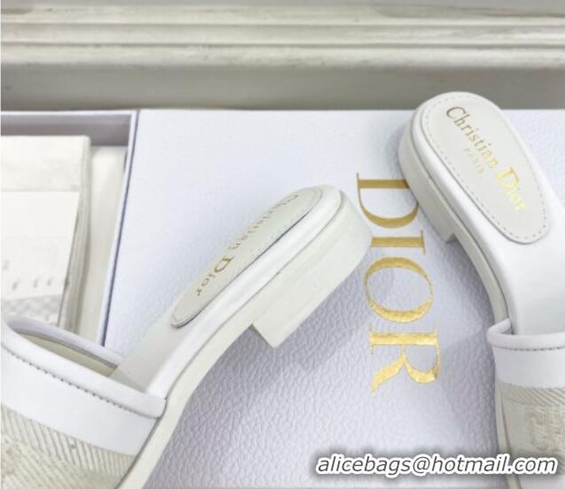 Hot Style Dior Dway Flat Slide Sandals in Embroidered Calfskin White 604082