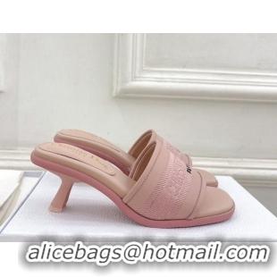 Sophisticated Dior Dway Heel Slide Sandals 5.5cm in Embroidered Calfskin Pink 604084