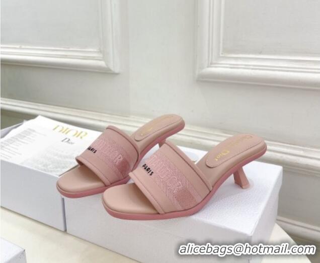 Sophisticated Dior Dway Heel Slide Sandals 5.5cm in Embroidered Calfskin Pink 604084