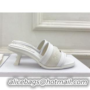 Classic Hot Dior Dway Heel Slide Sandals 5.5cm in Embroidered Calfskin White 604085