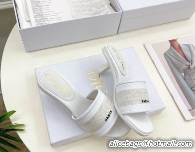 Classic Hot Dior Dway Heel Slide Sandals 5.5cm in Embroidered Calfskin White 604085