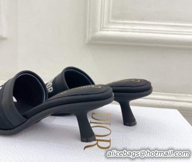 Good Quality Dior Dway Heel Slide Sandals 5.5cm in Embroidered Calfskin Black 604086