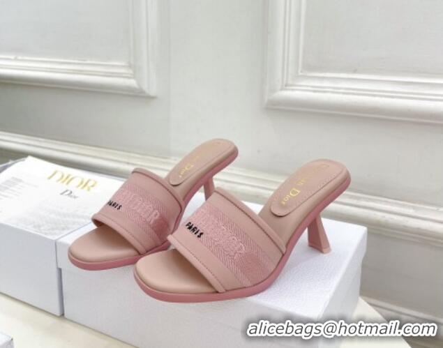 Perfect Dior Dway Heel Slide Sandals 8cm in Embroidered Calfskin Pink 604088