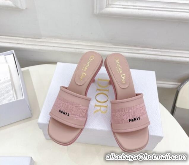 Perfect Dior Dway Heel Slide Sandals 8cm in Embroidered Calfskin Pink 604088