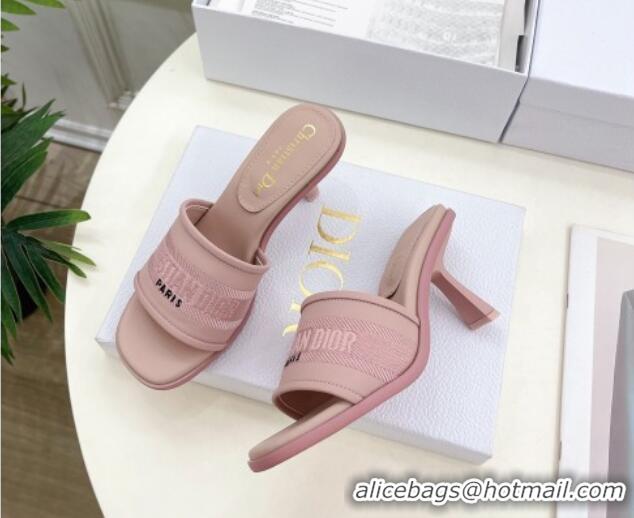 Perfect Dior Dway Heel Slide Sandals 8cm in Embroidered Calfskin Pink 604088