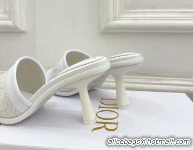 Sumptuous Dior Dway Heel Slide Sandals 8cm in Embroidered Calfskin White 604089