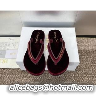 Buy Luxury Dior Diorsea Thong Sandal in Burgundy Velvet 062826