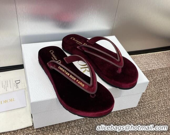 Buy Luxury Dior Diorsea Thong Sandal in Burgundy Velvet 062826