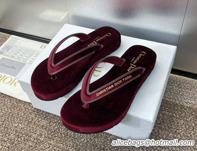 Buy Luxury Dior Diorsea Thong Sandal in Burgundy Velvet 062826