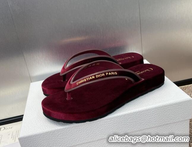 Buy Luxury Dior Diorsea Thong Sandal in Burgundy Velvet 062826