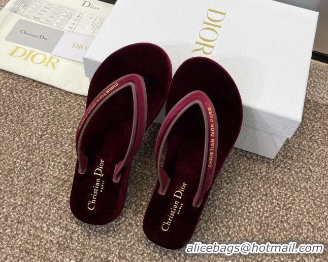 Buy Luxury Dior Diorsea Thong Sandal in Burgundy Velvet 062826