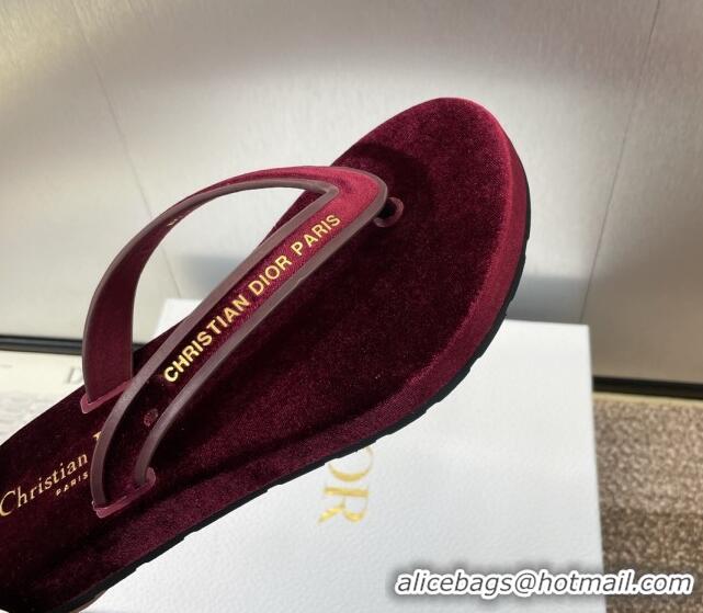 Buy Luxury Dior Diorsea Thong Sandal in Burgundy Velvet 062826