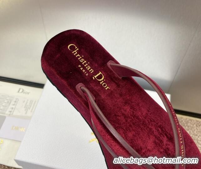 Buy Luxury Dior Diorsea Thong Sandal in Burgundy Velvet 062826