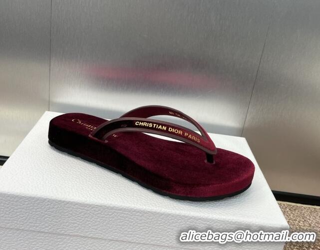 Buy Luxury Dior Diorsea Thong Sandal in Burgundy Velvet 062826