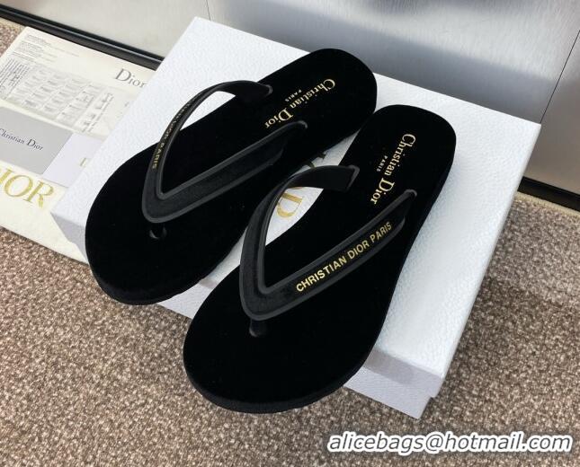 Top Grade Dior Diorsea Thong Sandal in Black Velvet 062827