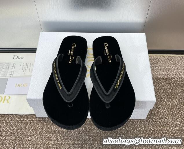 Top Grade Dior Diorsea Thong Sandal in Black Velvet 062827