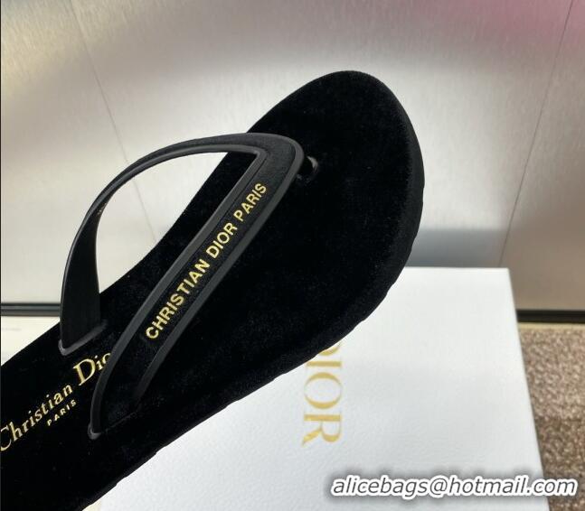 Top Grade Dior Diorsea Thong Sandal in Black Velvet 062827