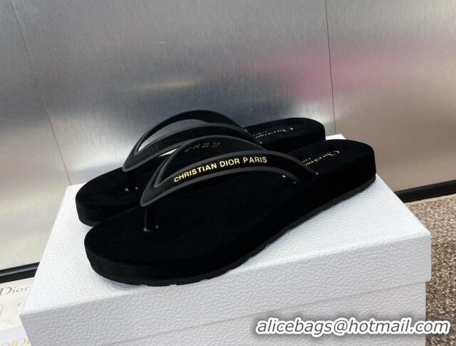 Top Grade Dior Diorsea Thong Sandal in Black Velvet 062827