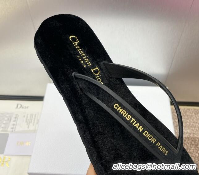 Top Grade Dior Diorsea Thong Sandal in Black Velvet 062827