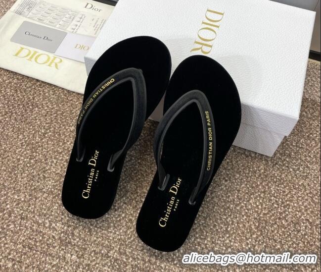 Top Grade Dior Diorsea Thong Sandal in Black Velvet 062827