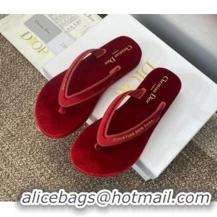 Stylish Dior Diorsea Thong Sandal in Red Velvet 62829