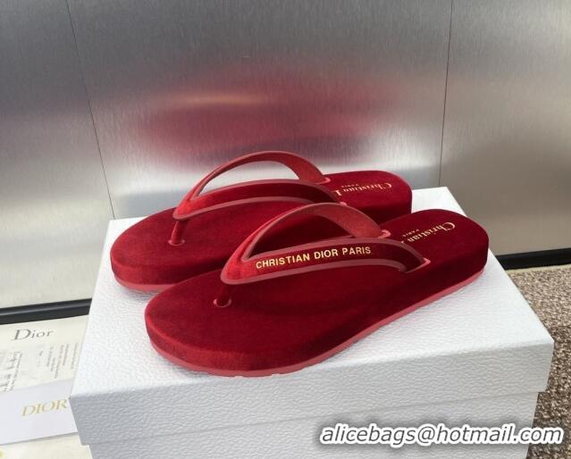 Stylish Dior Diorsea Thong Sandal in Red Velvet 62829