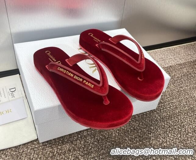 Stylish Dior Diorsea Thong Sandal in Red Velvet 62829