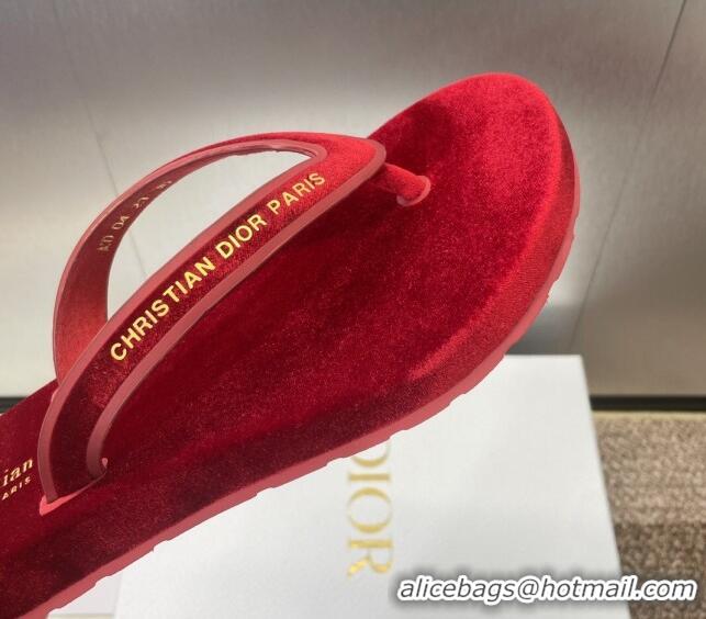 Stylish Dior Diorsea Thong Sandal in Red Velvet 62829