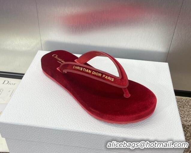 Stylish Dior Diorsea Thong Sandal in Red Velvet 62829