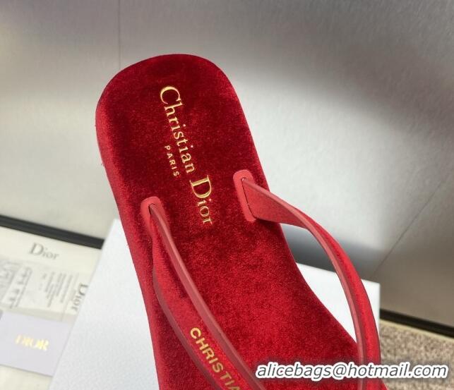 Stylish Dior Diorsea Thong Sandal in Red Velvet 62829